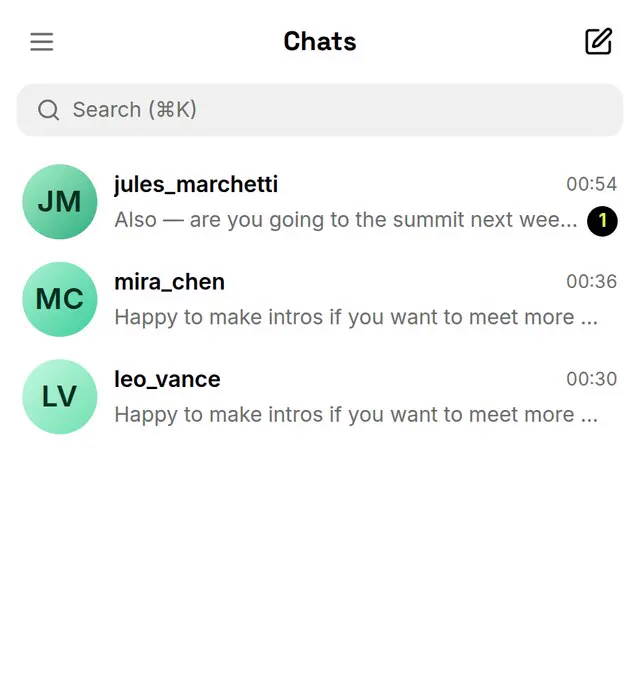 Messenger screen in the Safegram app
